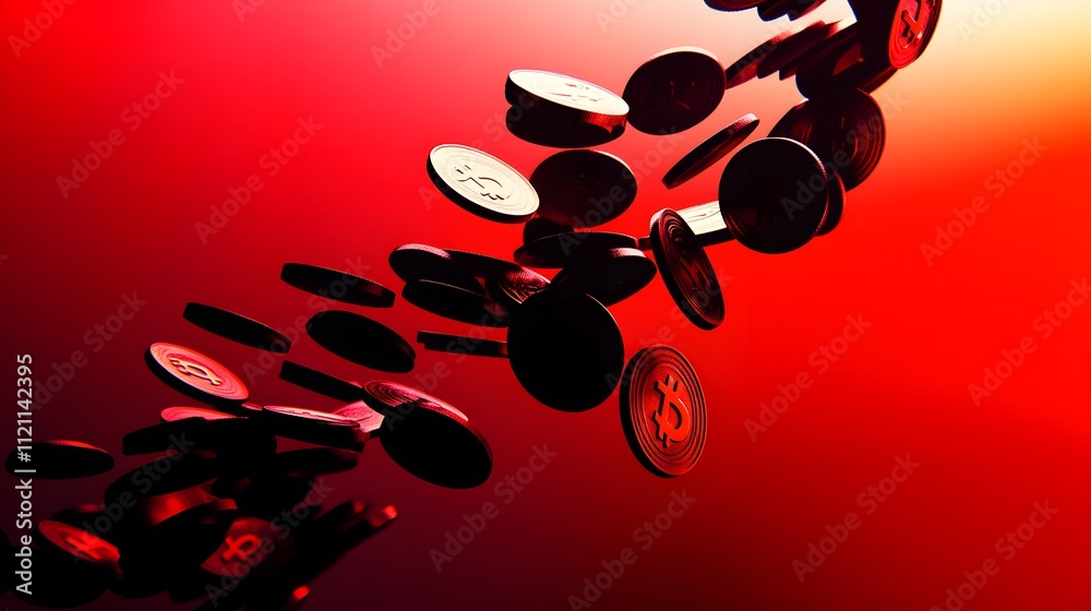Poster Abstract silhouettes of coins cascading in a spiral pattern against a gradient background.