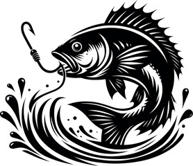 Fish Hunting Vector Black Silhouette Cricut Design for T-Shirt