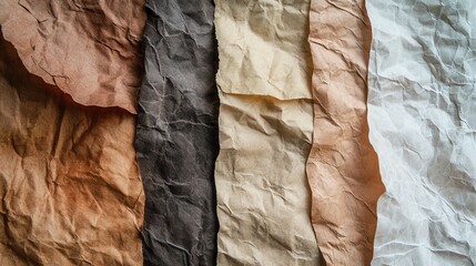 Variety of crumpled paper textures in neutral colors for creative and design use.