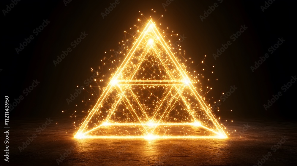 Poster a glowing triangular design, with interconnected nodes labeled deductions, credits, and liabilities.