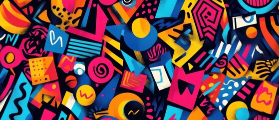 Naklejka premium Vibrant Abstract Geometric Pattern, Bold Colorful Shapes Background