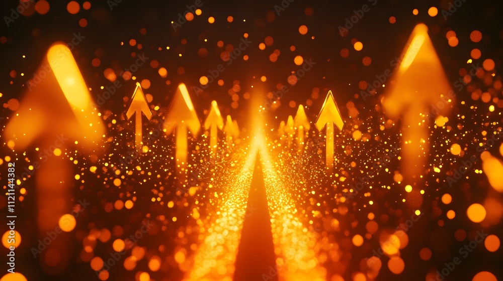 Aufkleber A dynamic display of upward-moving arrows made of golden light particles, representing prosperity.