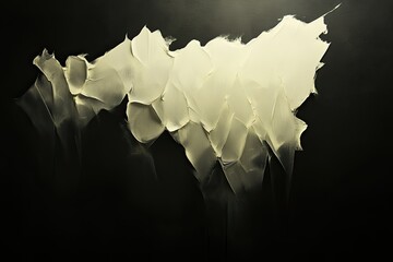 Haunting and surreal, pale yellow light with jagged shadows, black background