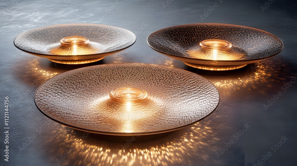 Poster concentric circles with a radiant golden center, surrounded by glittering light particles.