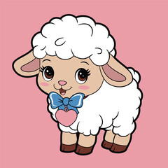Charming lamb with a heart tag and bow illustration