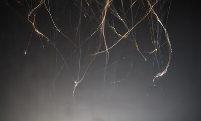 Delicate, glowing filaments suspended in mid-air, radiant, soft focus, luminous