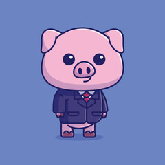 Simple cute business pig employe cartoon vector illustration Collection of animals concept icon isolated