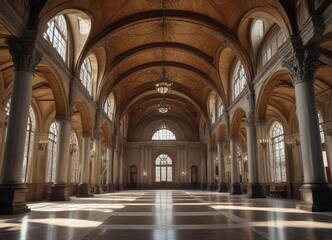 Obraz premium Grand atrium with ornate vaulting and columns, vaulting, ancient, architecture
