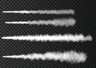 White smoke plane track isolated on transparent background