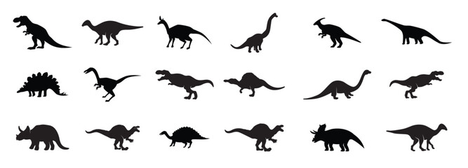 Silhouettes of various dinosaur.
