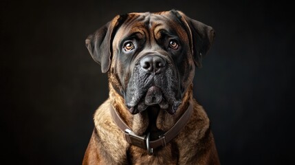 Obraz premium Majestic Boerboel Dog Portrait Brown Fur, Dark Background