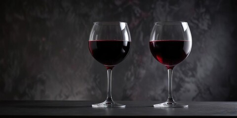 A single glass filled with dark red wine placed against the stark backdrop of a matte black wall, stark, simplicity, glass
