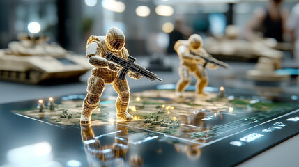 High-Tech Soldiers in Action on Futuristic Combat Tabletop Display