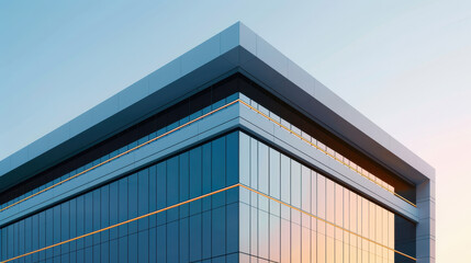 Corporate headquarters building with sleek modern architecture. Innovative design elements and urban glass facades. Organizational identity, commitment to excellence, and contemporary business values.