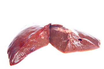 Pork liver on a white background