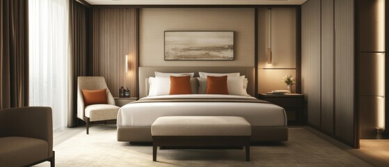Luxurious Modern Hotel Bedroom Interior Design with King Size Bed