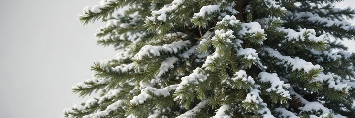 Snow-Kissed Pine Christmas Tree against a White Background, pine, winter