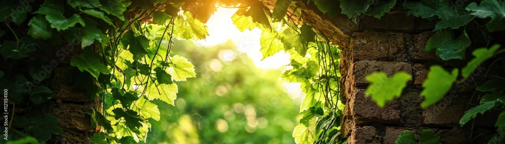 Poster mysterious ancient ruins overgrown with vines and surrounded by dense greenery