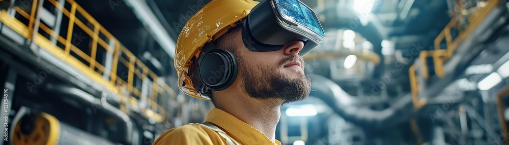 Poster oil platform technicians using augmented reality to inspect deep-sea pipelines