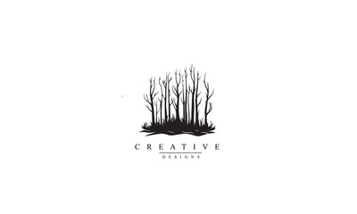 Burning forest trees vector black icon white background