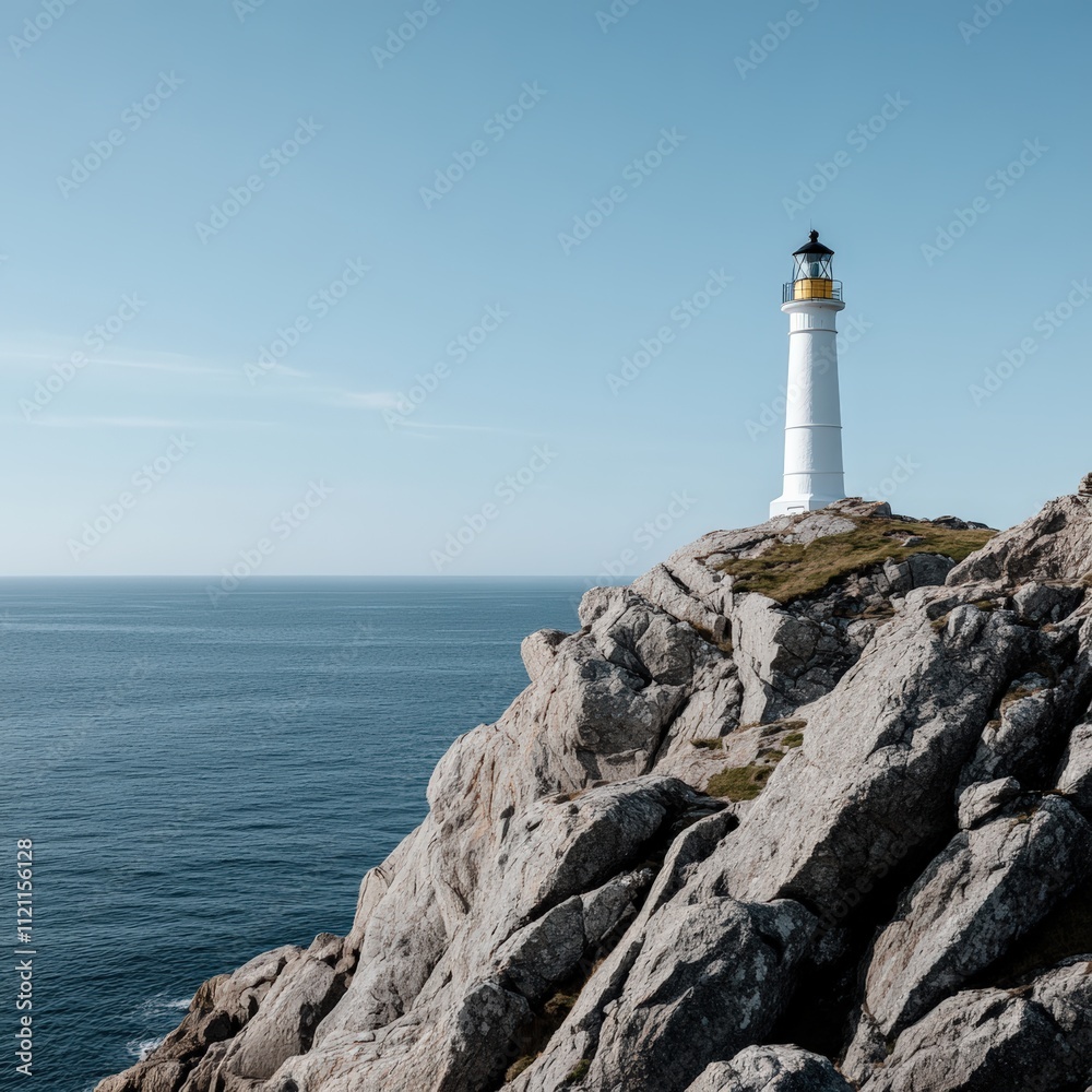 Poster old lighthouse on a rocky coast