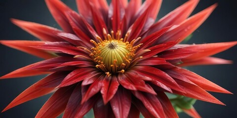 Closeup of Spintop Red Starburst Flower with Deeper Colors , botanical, detailed view