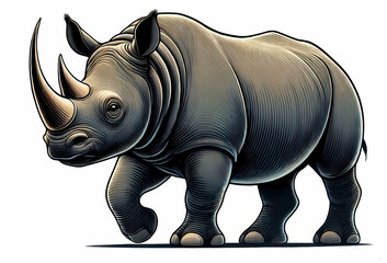 Fototapeta premium Javan Rhino illustration against white background 