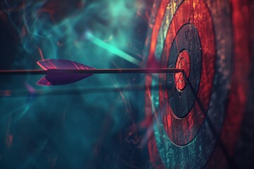 Colorful target with arrows hitting the bullseye symbolizing accuracy and success in soft background
