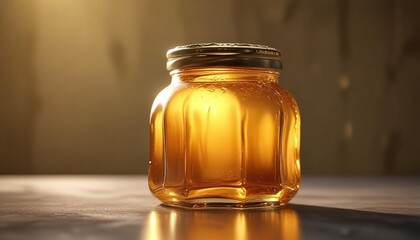 Melted wax in a glass jar with a warm golden light , natural elements, warm glow