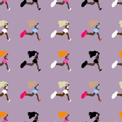 colorful seamless pattern with running girls