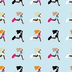 colorful seamless pattern with running girls