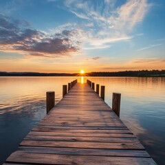 Obraz premium Wooden dock at sunset