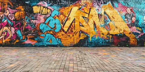 Obraz premium A graffiti-painted wall with vibrant colors and urban art, creating a trendy, street-style vibe.