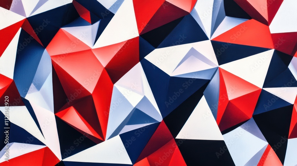 Poster bright geometric pattern with colorful polygon shapes in a layered abstract style