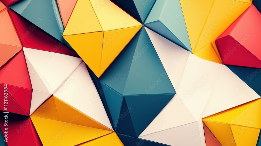 Poster bright geometric pattern with colorful polygon shapes in a layered abstract style