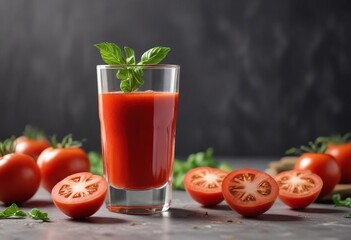 Fototapeta premium Fresh glass of tomato juice with a refreshing twist , container, beverage, food