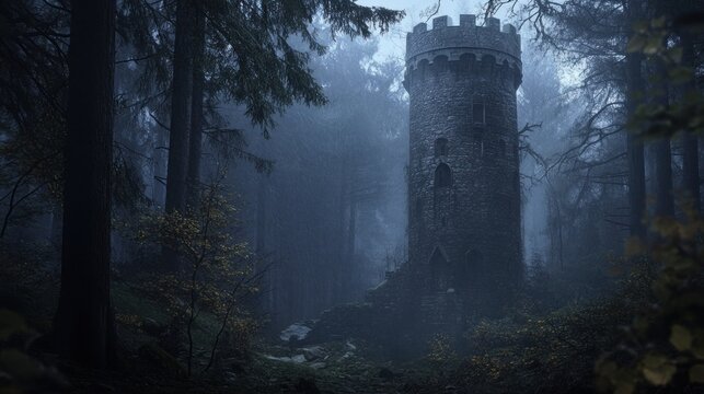 A Mysterious Wizard&acirc;&euro;&trade;s Tower in a Dark Forest