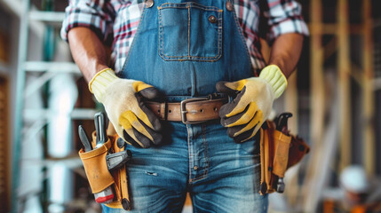 Contractor at work: Home renovation and refurbishment project with general construction worker