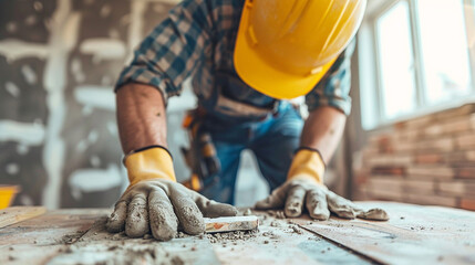 Contractor at work: Home renovation and refurbishment project with general construction worker