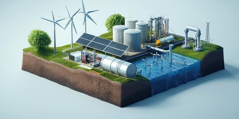 A graphic representation of an interconnected energy grid, showing renewable and traditional sources.