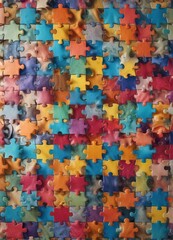 Jigsaw puzzle pieces arranged in a geometric pattern , organized elements, structured composition, mathematical precision