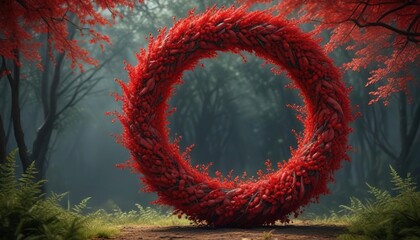 stunning large wreath made of natural red tree seed branches and greenery, woody , twiggy