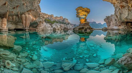 Discover the majestic beauty of a cave filled with breathtaking stalactites and natural wonders