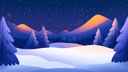Obraz premium Winter landscape with mountains and snow-covered trees during twilight