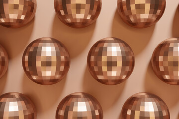 3d render illustration of disco ball pattern in 2025 mocha brown color