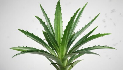 A single aloe vera leaf isolated on white background with detailed green veins , botanical, green, nature