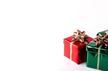Obraz premium Christmas background with a white table and Christmas tree, red gift boxes
