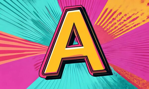 Pop art Alphabet letter A video background. Colorful background in pop art retro comic style. Pop art animation video.