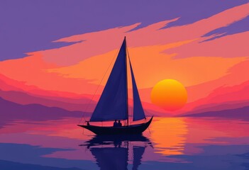 Fototapeta premium Sailboat Sunset Silhouette 