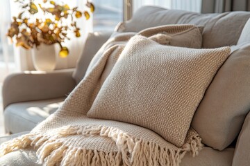 Luxurious feel cashmere throw blanket woven texture soft pastel color d on furniture cozy and...